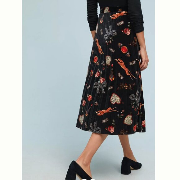 Maeve by Anthropologie Montparnasse Pleated Velvet Midi Skirt Sz Medium - Picture 7 of 7